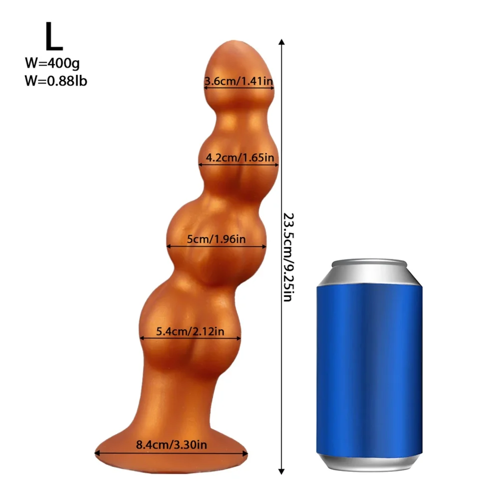XXL buttplug Kralenplug Bronze, Goud Siliconen · L