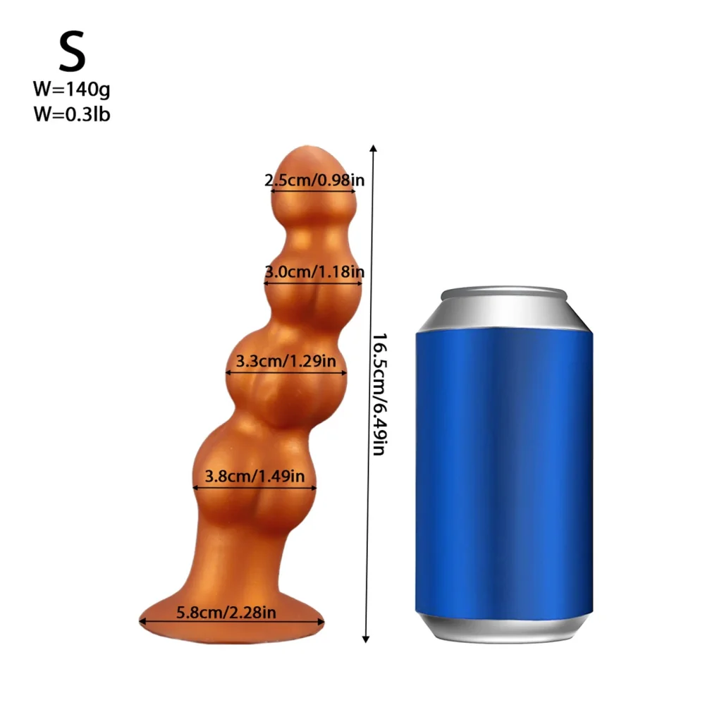 XXL buttplug Kralenplug Bronze, Goud Siliconen · S